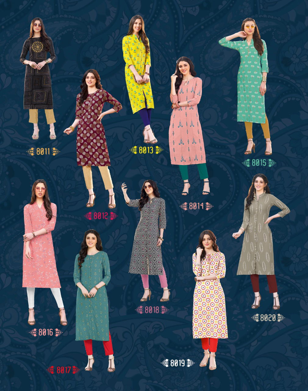 DIYA TRENDS GARDENCITY Vol-8 HEAVY REYON PRINTED EMBROIDERY WORK STRAIGHT KURTI COLLECTION
