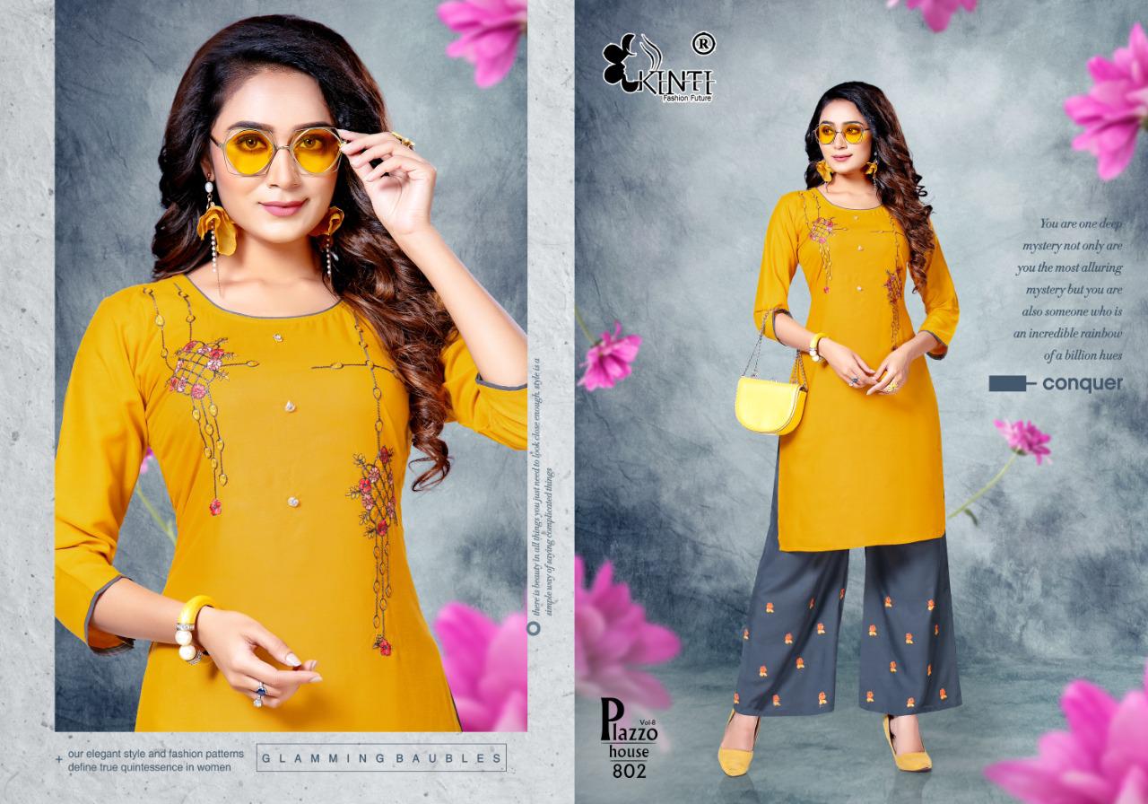 Kinti Plazo House 8 Ethnic Wear Rayon Kurtis With Bottom Collection

