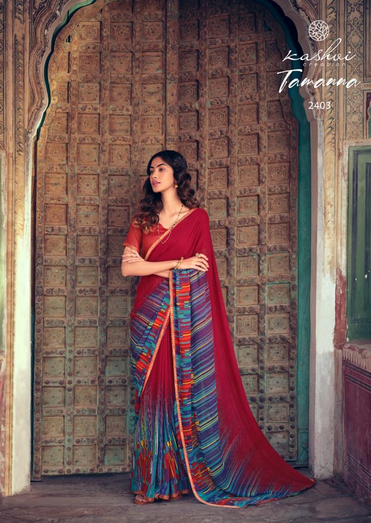 Kashvi Tamanna Silk Latest Fancy Designer Casual Wear Printed Weightless With Border Saree Collection
