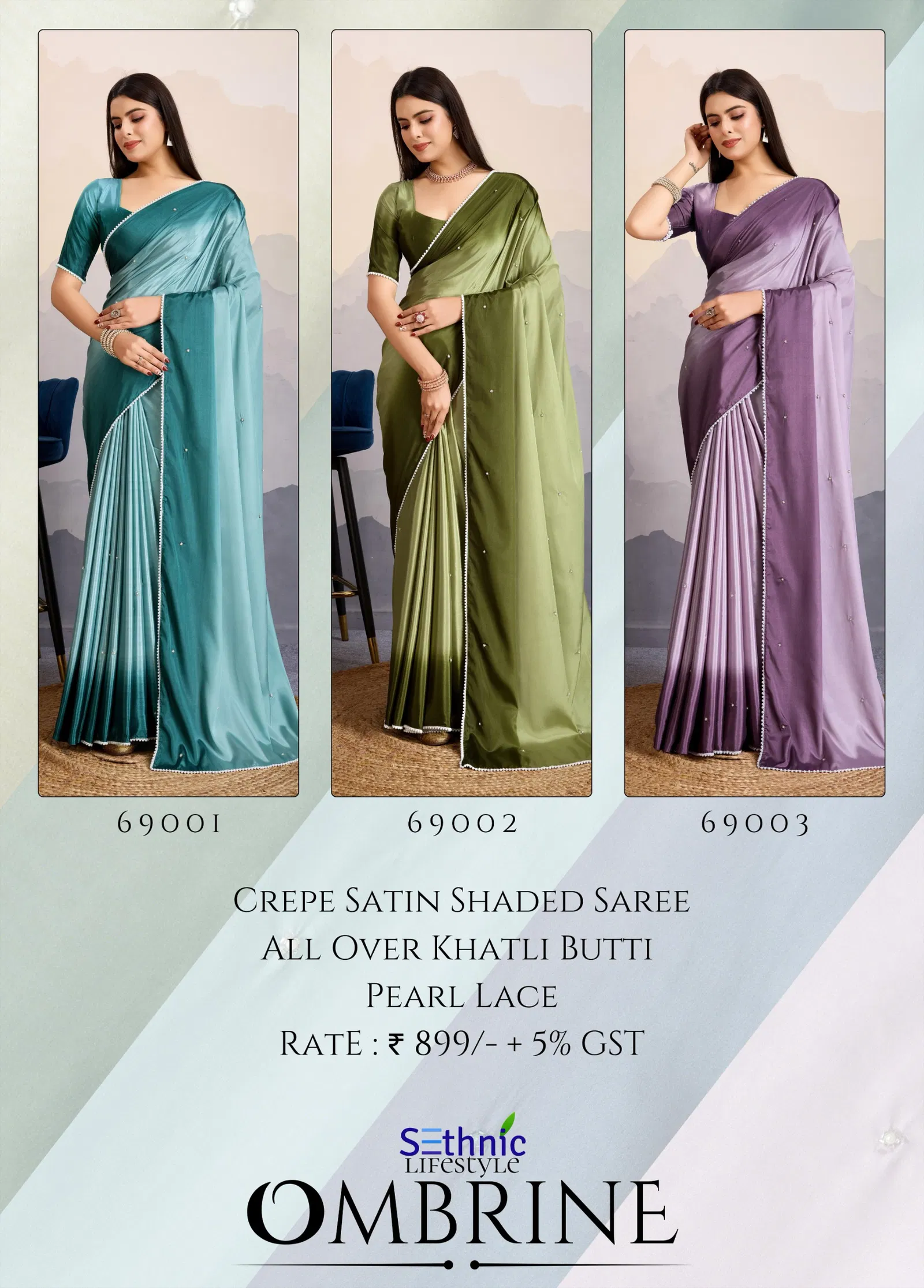 Ombrine By Sethnic Crepe Satin Party Wear Saree Exporters In India