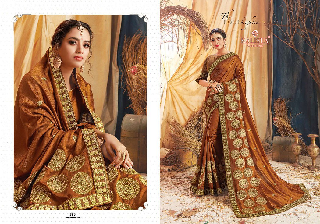 Kalista Mihika Fancy Festive Wear vichitra silk Embroidery Worked Heavy Designer Sarees Collection
