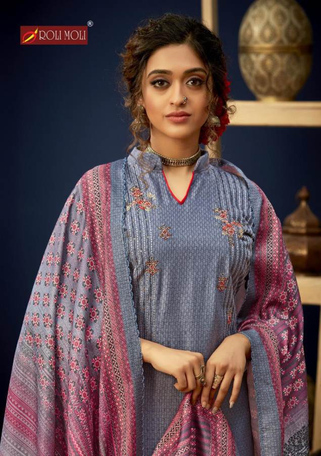 Roli Moli E Zara Pure Pashmina Latest fancy Casual Wear Jacquard Swarovski Diamond Work Designer Dress Material Collection
