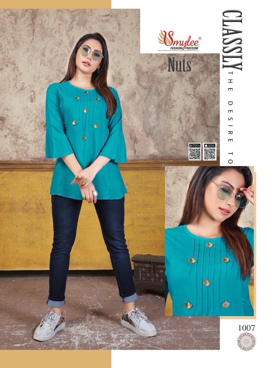 Smylee Nuts Nx Latest Stylish Western Regular Wear Heavy Rayon Slub crepe Ladies Top Collection