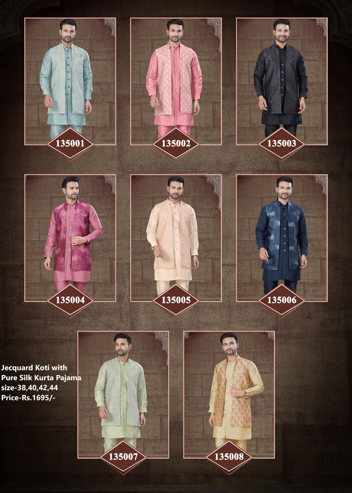 Outluk Vol 135 Jacquard Men's Indo western Style Open Kurta Pajama with Jacket Wholesale Manufacturers