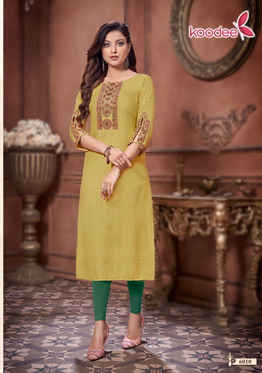 Koodee Veer 4 Fancy Party Wear Viscose Embroidery Khatli Work Designer Kurti Collection