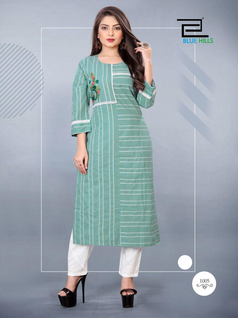 Blue Hills Orchid Casual Wear Cotton Jacquard Designer Kurti With Pant Latest Collection
