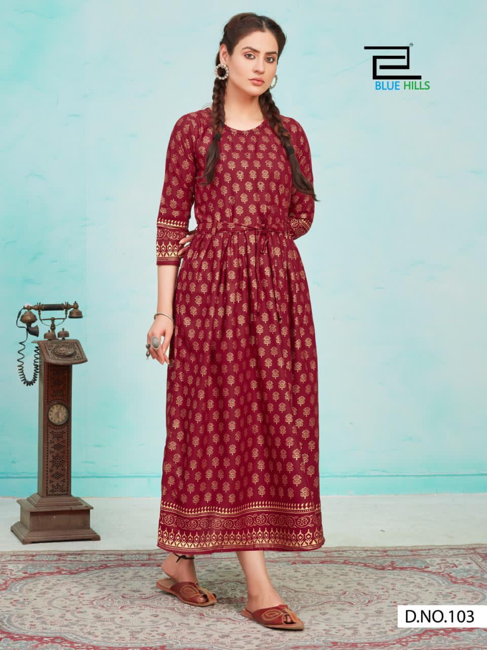 Blue Hills Mari Gold Flair Latest Fancy Designer Ethnic Wear Stylish Kurtis Collection
