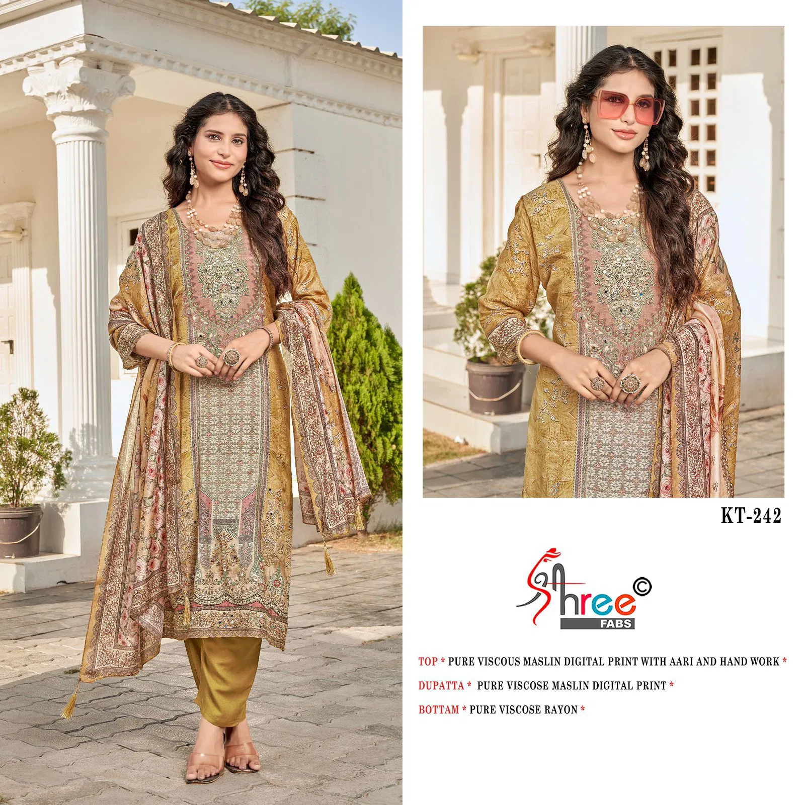 Shree Kt 242 Viscose Maslin Printed Wholesale Salwar Suits Suppliers In Mumbai