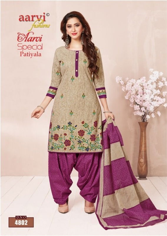 Aarvi Special Patiyala Designer Latest Daily Wear Printed Cotton Dress Material Collection 