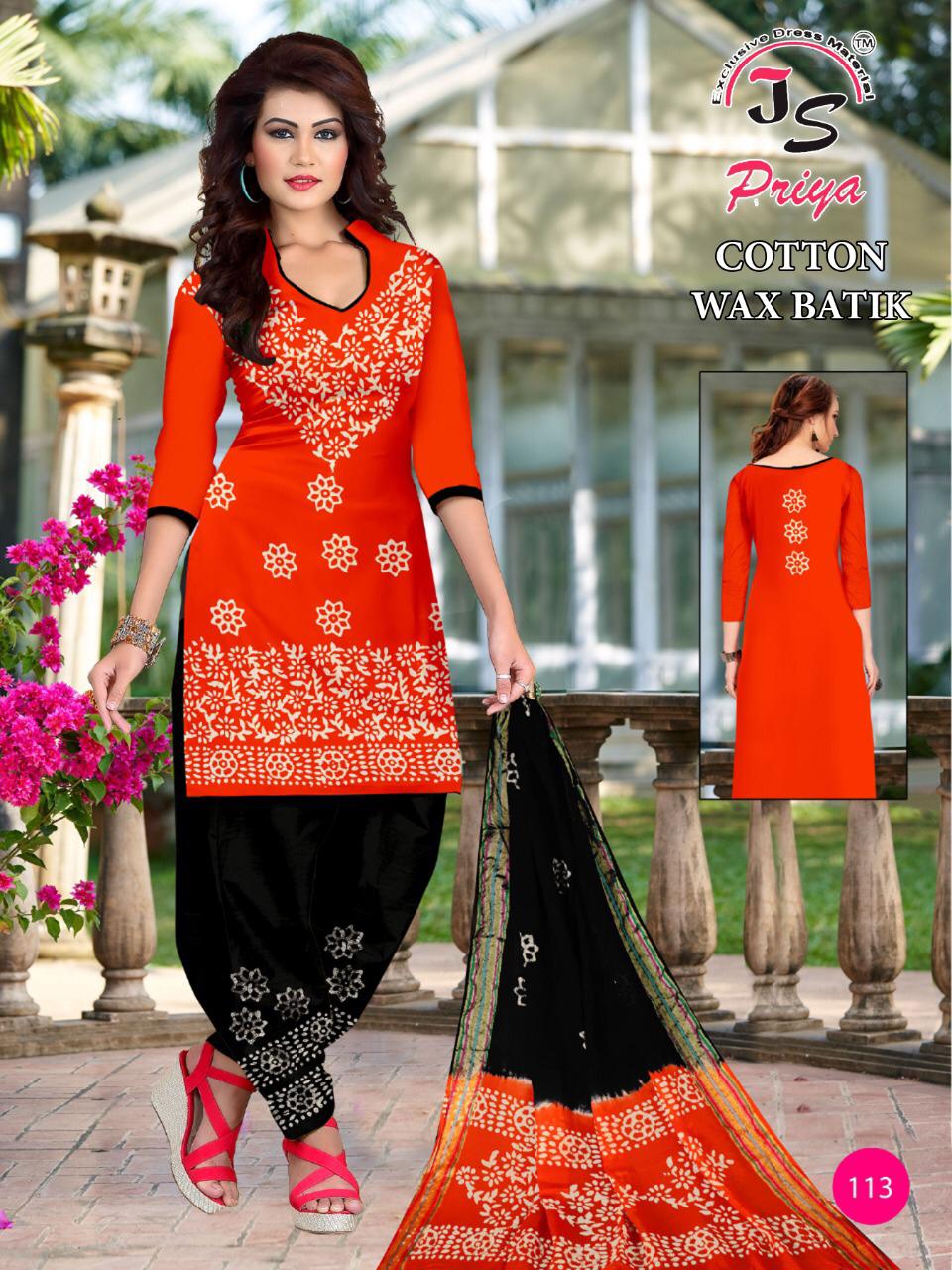 Js Priya Cotton Wax Batik Casual Wear Cotton Printed Dress Material Collection
