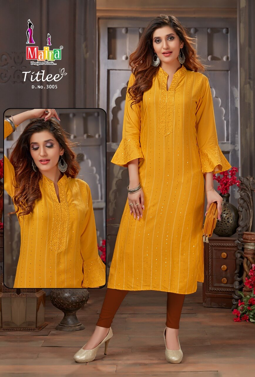 Maira Titlee 3 Party Wear Rayon With Embroidery Kurti Collection