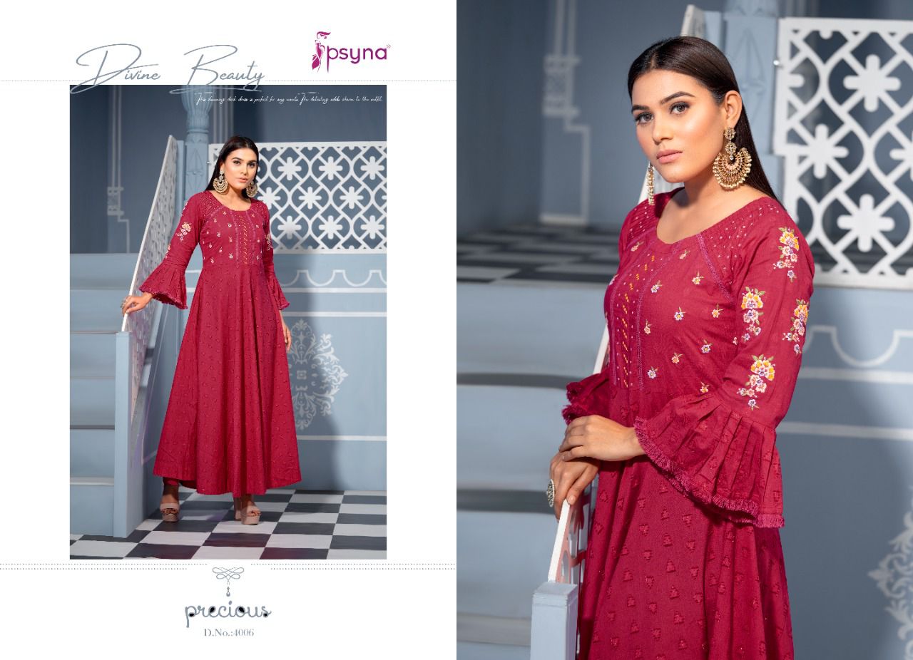 Psyna Precious 4 Fancy Party Wear Rayon Long Designer Kurti Collection
