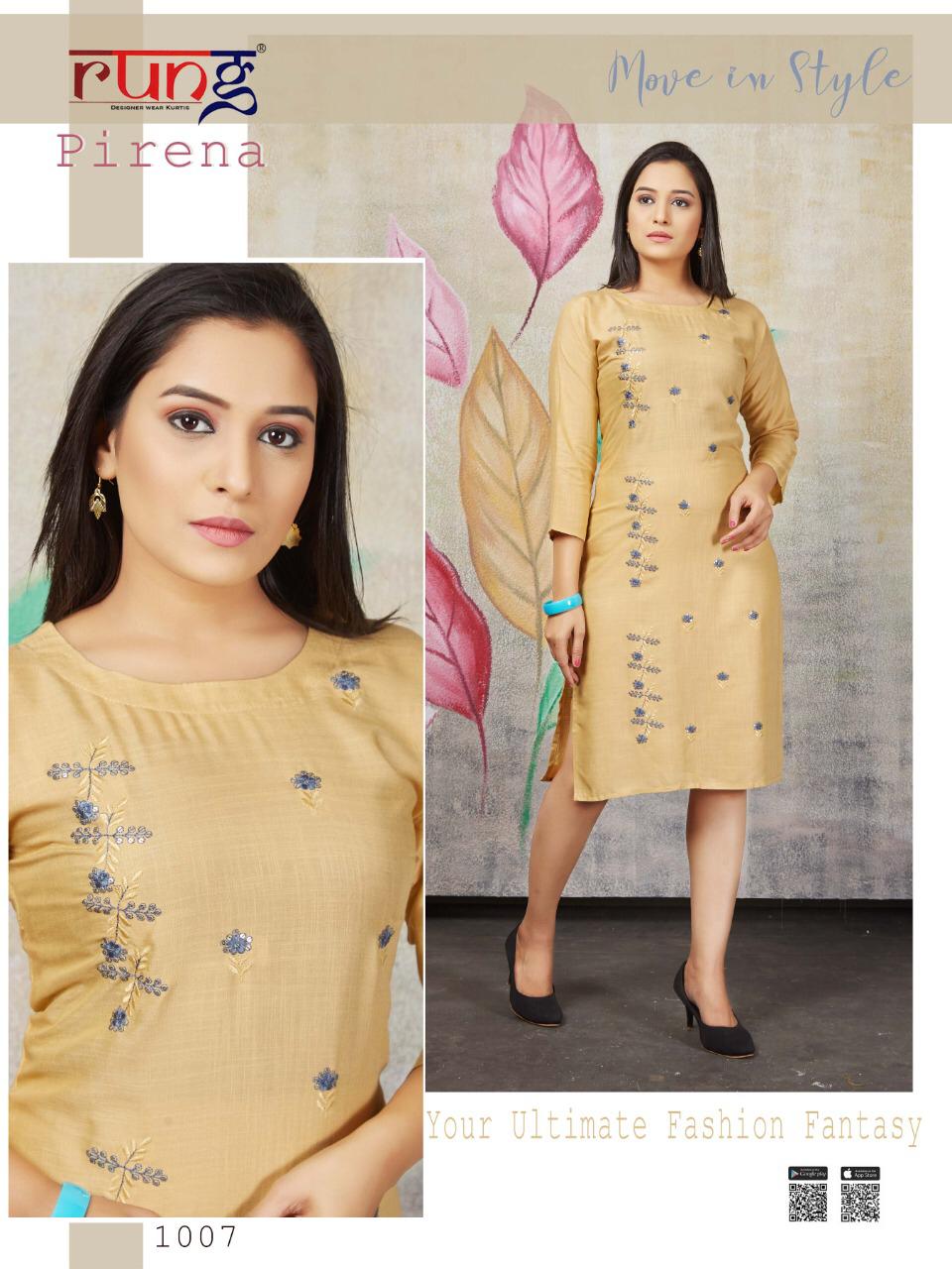 Rung Pirena Latest Designer Rayon Party Wear Kurti Collection