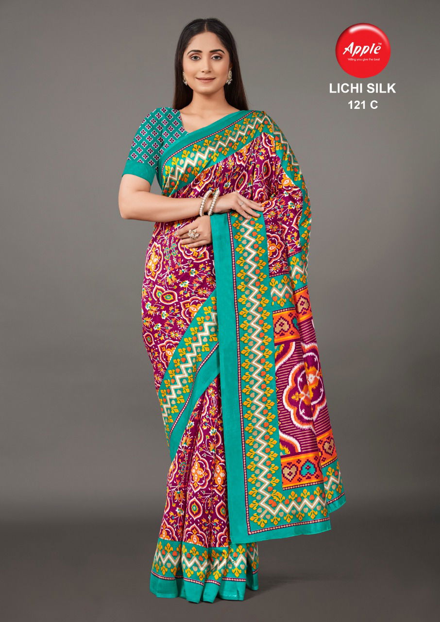 Apple Lichi Silk 121 Fancy Ethnic Wear Silk Printed Saree Collection