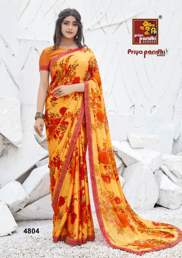 Priya Paridh Shanaya Fancy Printed Daily Wear Moss Fabric With designer Lace Border Saree Collection
