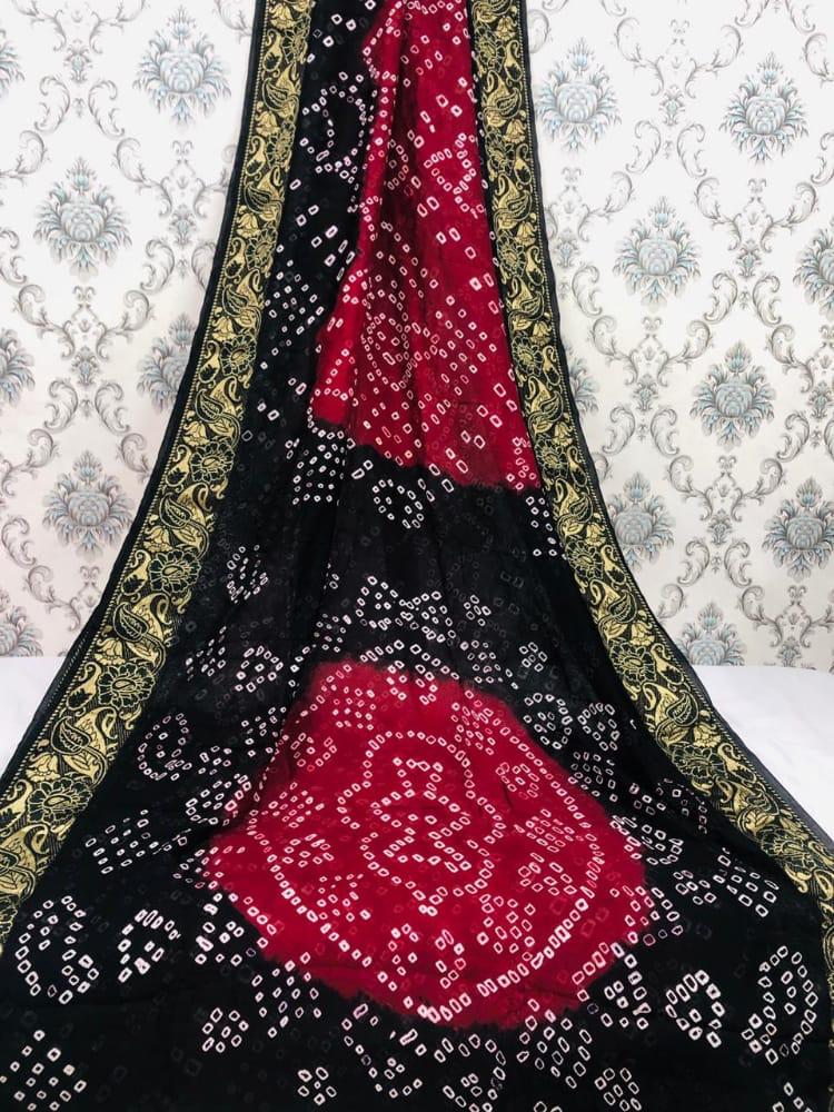 Flower Border Bandhej Casual Wear Art Silk Designer Saree Collection

