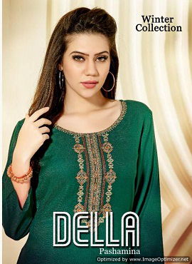 Della Pashmina Latest Designer Kurtis With Worked Neck Design Winter Collection