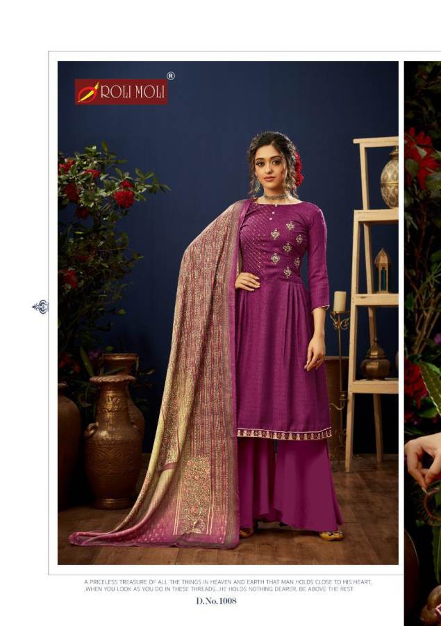 Roli Moli E Zara Pure Pashmina Latest fancy Casual Wear Jacquard Swarovski Diamond Work Designer Dress Material Collection
