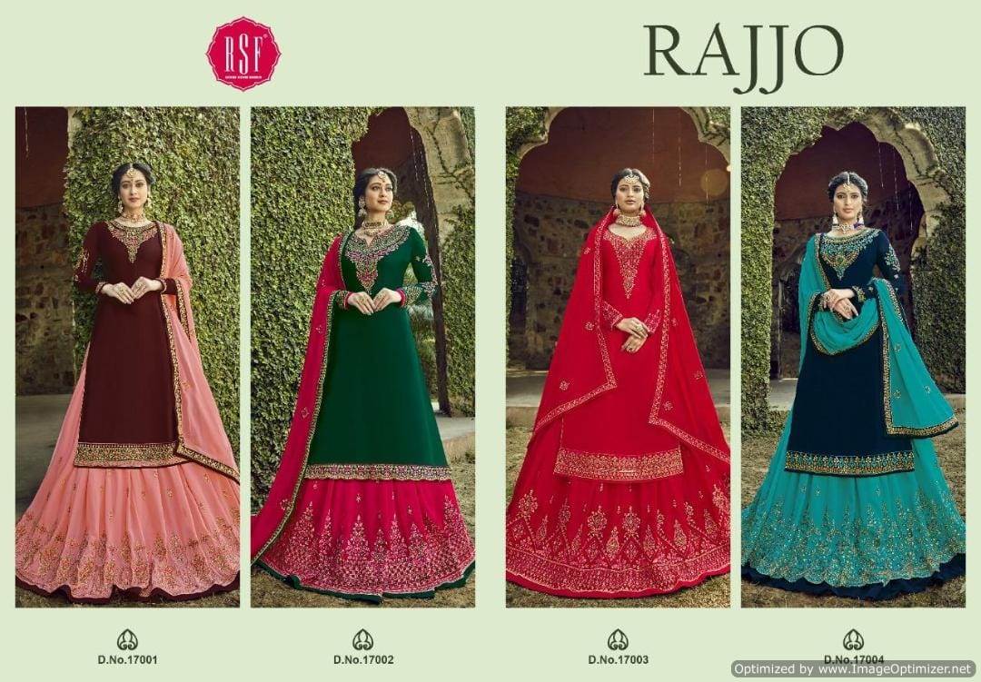 Rsf Rajjo Latest Designer Party Wear Wedding Ghaghra Style Suit Collection With Heavy Work and Soft Chinon Silk Dupatta With Four Side Embroidery Lace 