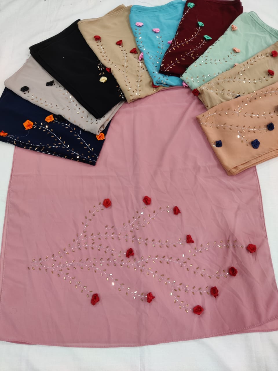 Multi Hijab 26 xclusive Hosiery Cotton With Beutyfull Flower Desingner Work Hijab Collection