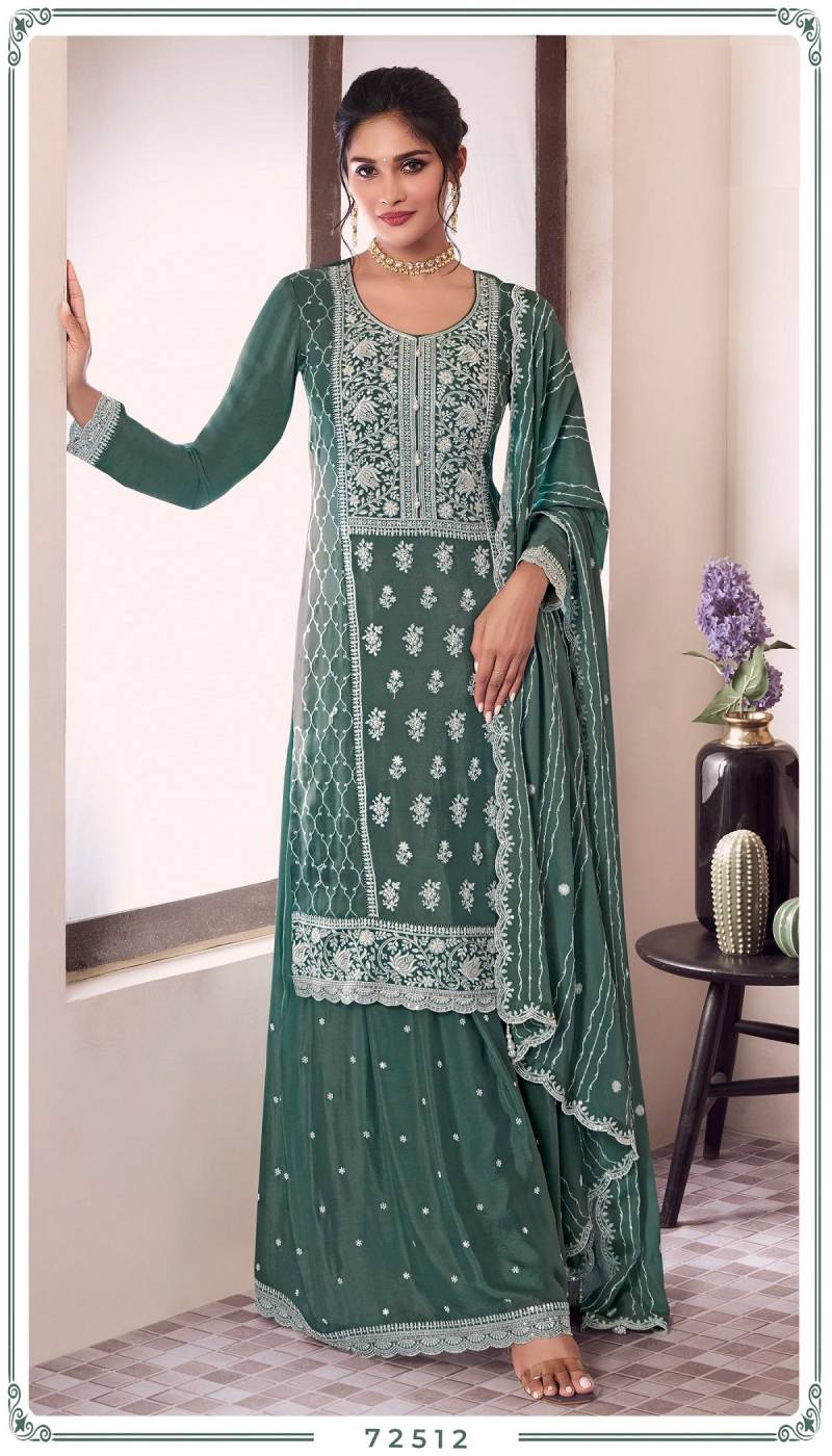 Syona 72511 To 72514 Chinon Embroidered Salwar Suits Wholesale Clothing Suppliers In India
