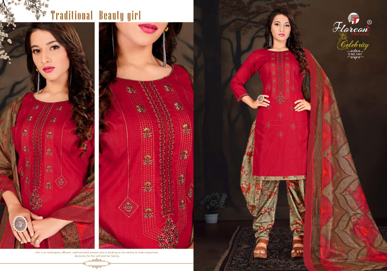 Floreon Celebrity 2 Latest Fancy Regular Wear Heavy Lawn Cambric Negative Print With Fancy Embroidery  Cotton Dress Materials Collection
