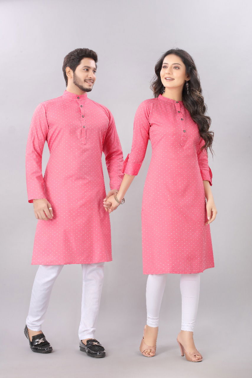 Sabella Latest Fancy Designer fancy Party Wear Couple Kurta Cotton Jacquard Couple Kurta Collection
