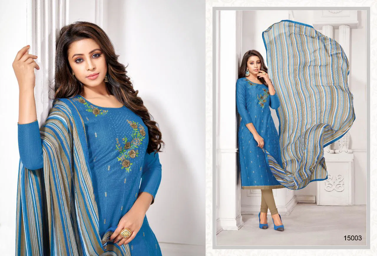 Autogragh 15 Casual Wear Slub Lining Embroidery Work Designer Churidar Dress Material Collection
