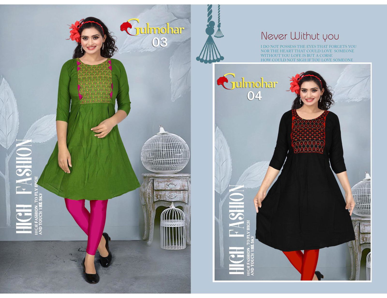 Pooja Gulmohar Casual Wear Rayon Embroidery Designer Kurtis Collection
