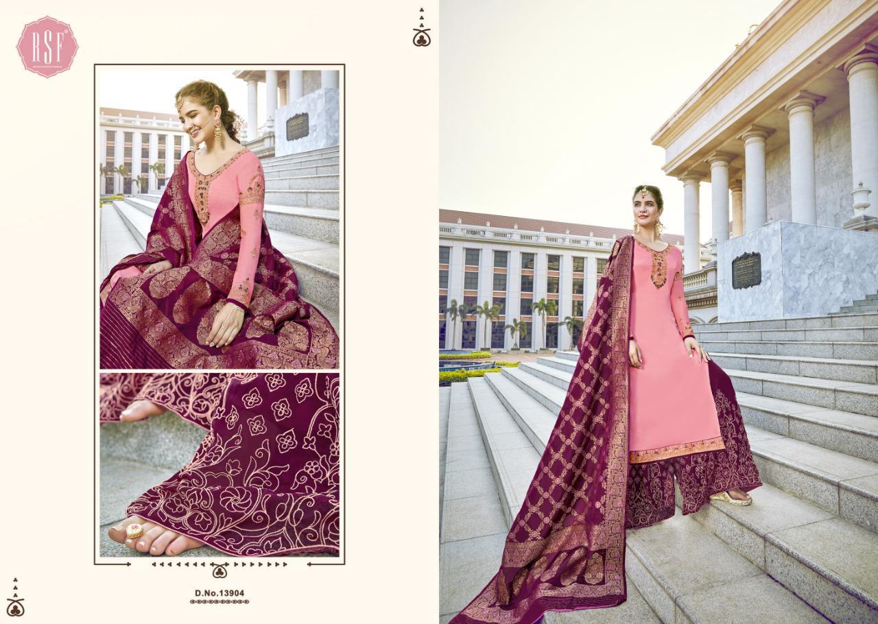 RSF Gazal Heavy Sharara Fancy Work Georgette Satin Dress and Jacquard Dupatta Premium Dress