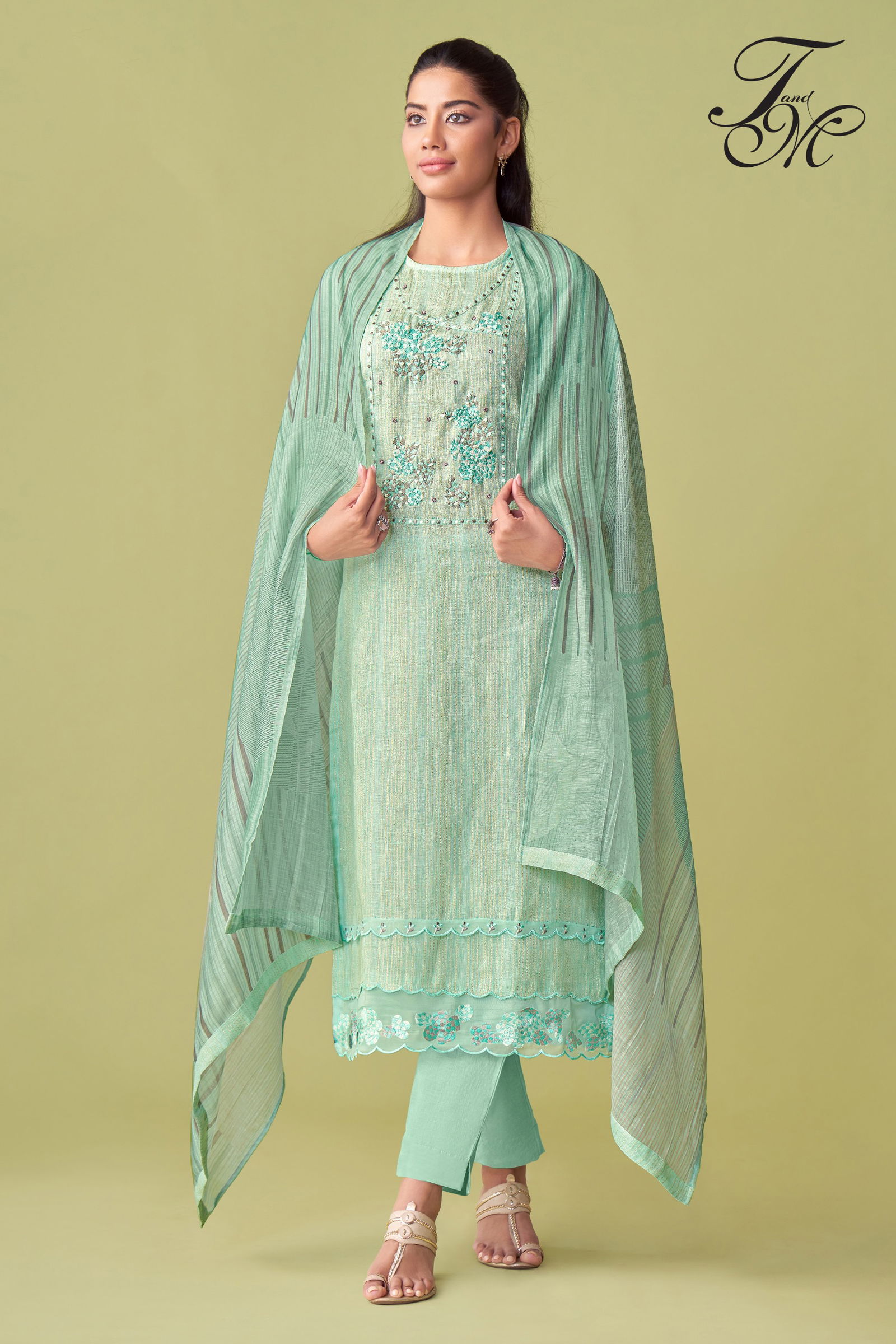 Ahana By T&M Fancy Linen Embroidery Dress Material Exporters In India
