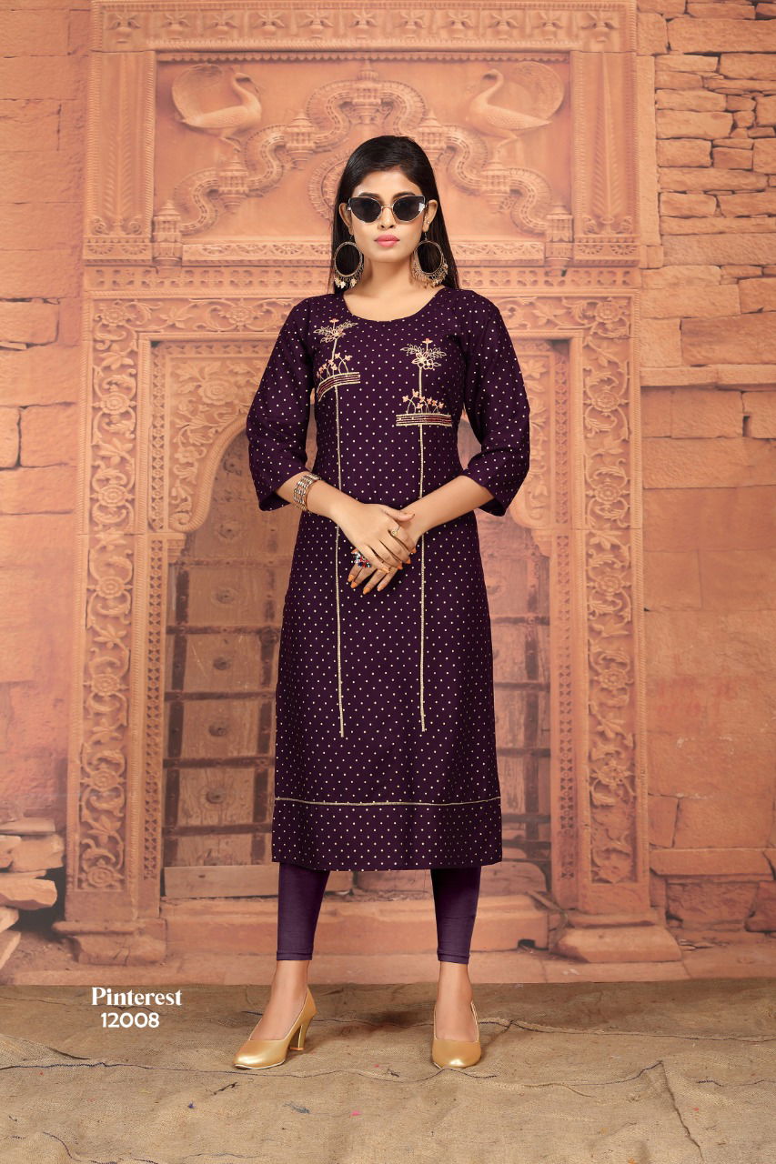 Pinterest Rayon Gold Buti with Embroider Designer Long Kurti Collection