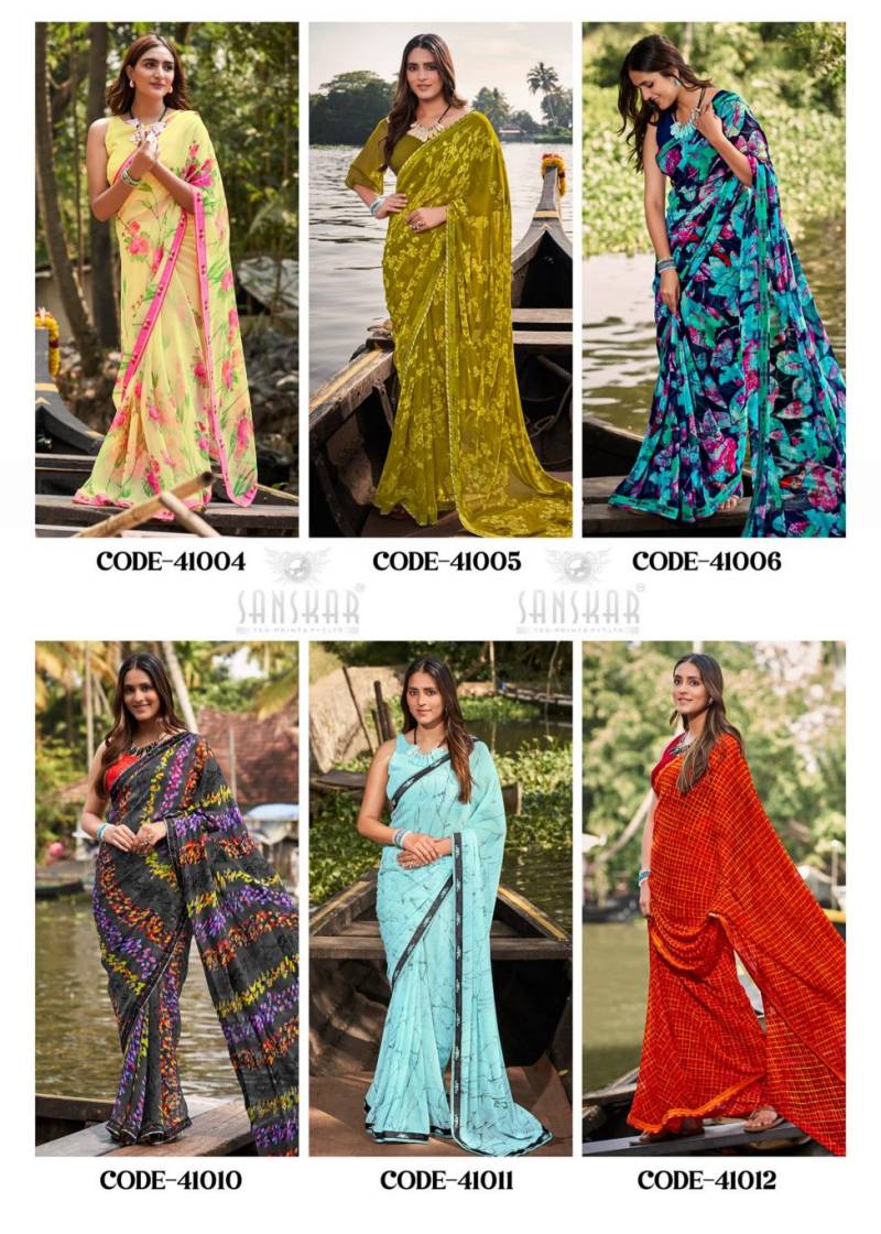Sangeet By Sanskar Bember Georgette Embroidered Saree Wholesale Online
