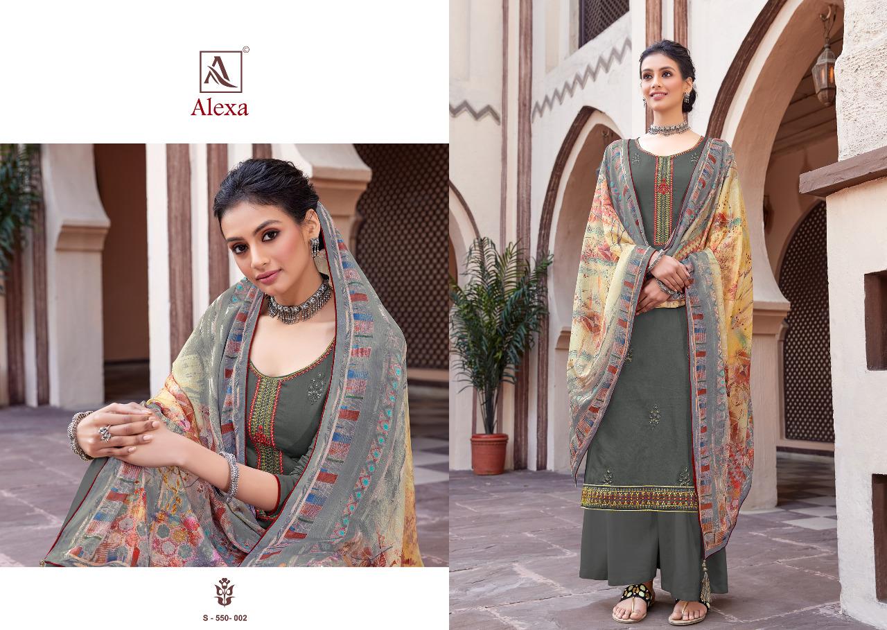 Alok Alexa Latest fancy Casual wear Pure jam Dyed with Fancy Embroidery Work Designer Dress Material Collection
