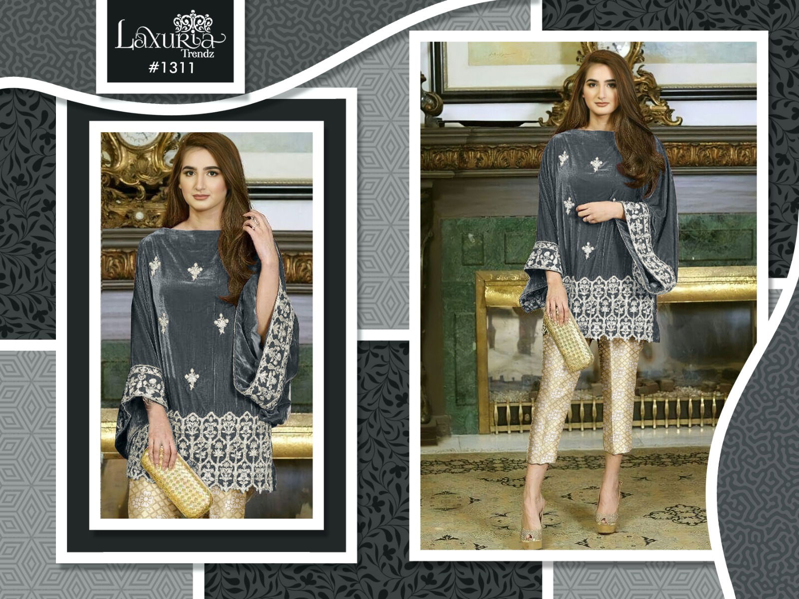 1399 Embroidery Velvet Tunic Kurti With Bottom Catalog
