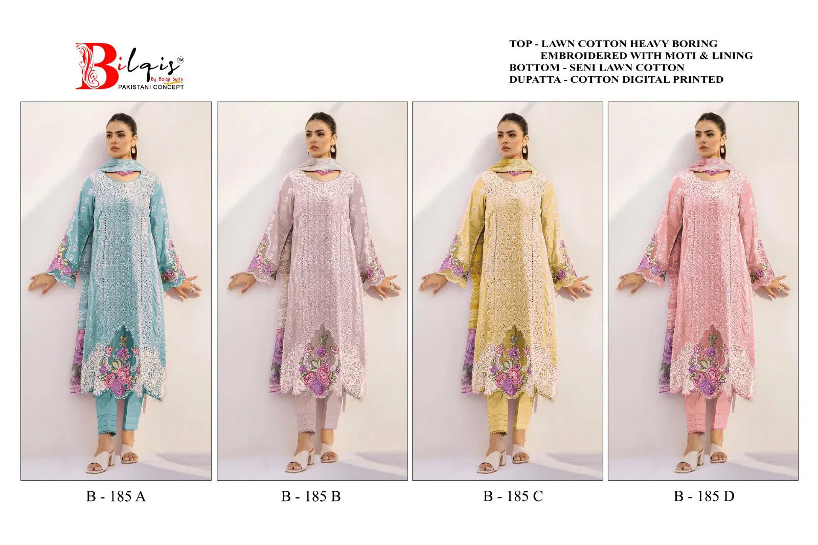Bilqis B 185 A To D Cambric Lawn Cotton Pakistani Suits Wholesale Shop In Surat