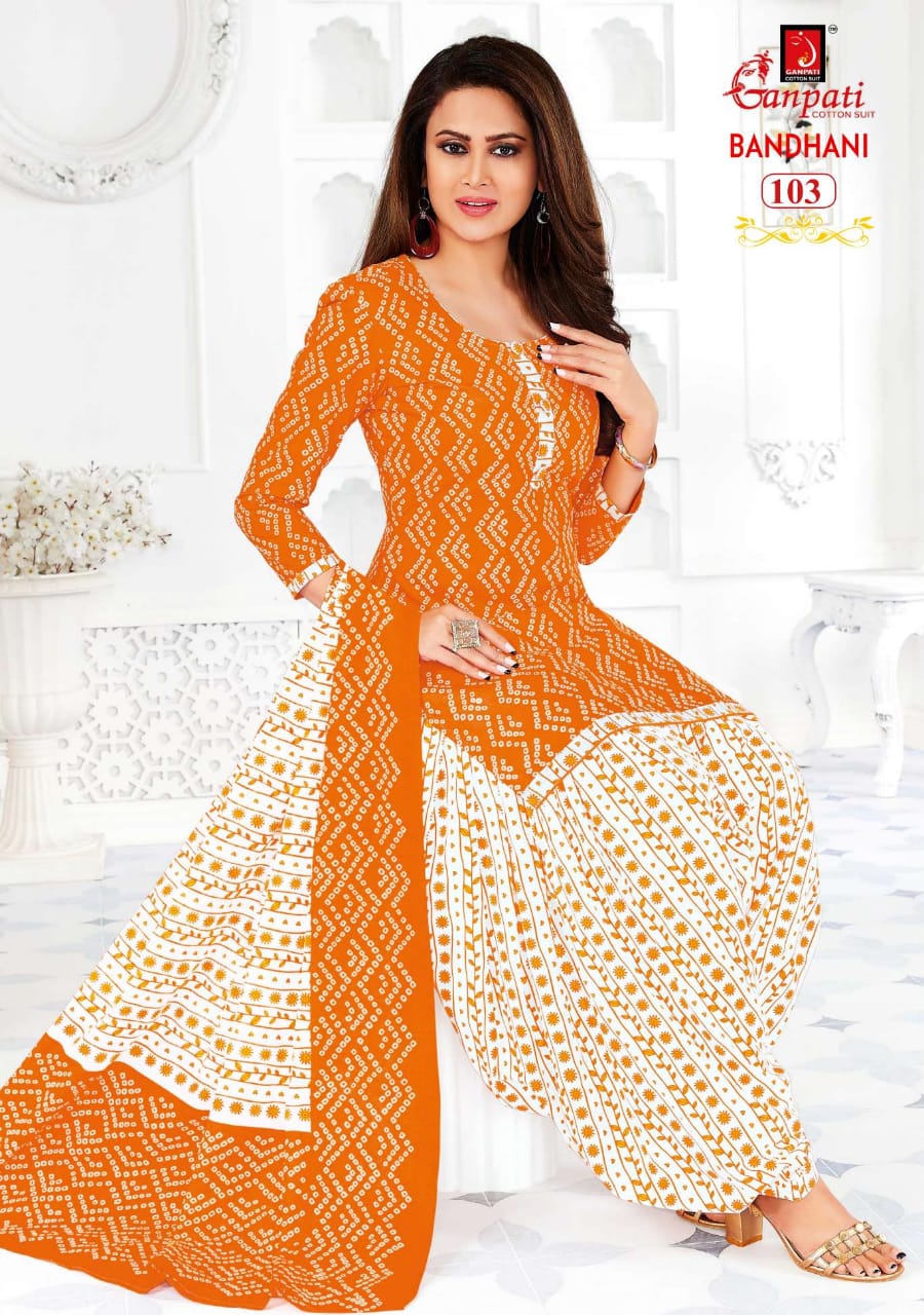 Ganpati Bandhani 1 Printed Cotton Regular Wear Designer Dress Material Collection

