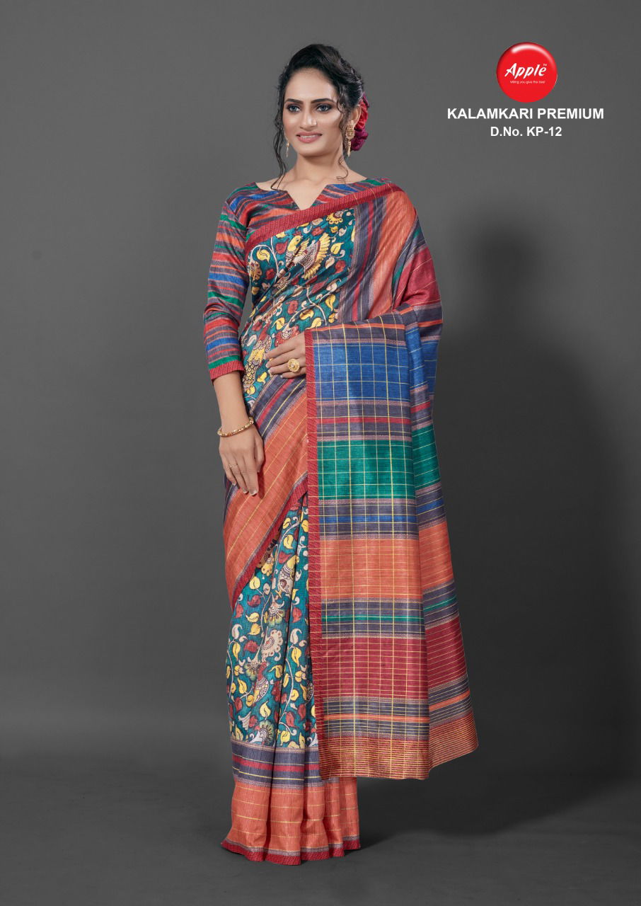 APPLE KALAMKARI PREMIUM KP-01 Fancy Festive Wear Digital Printed Bhagalpuri Silk Saree Collection