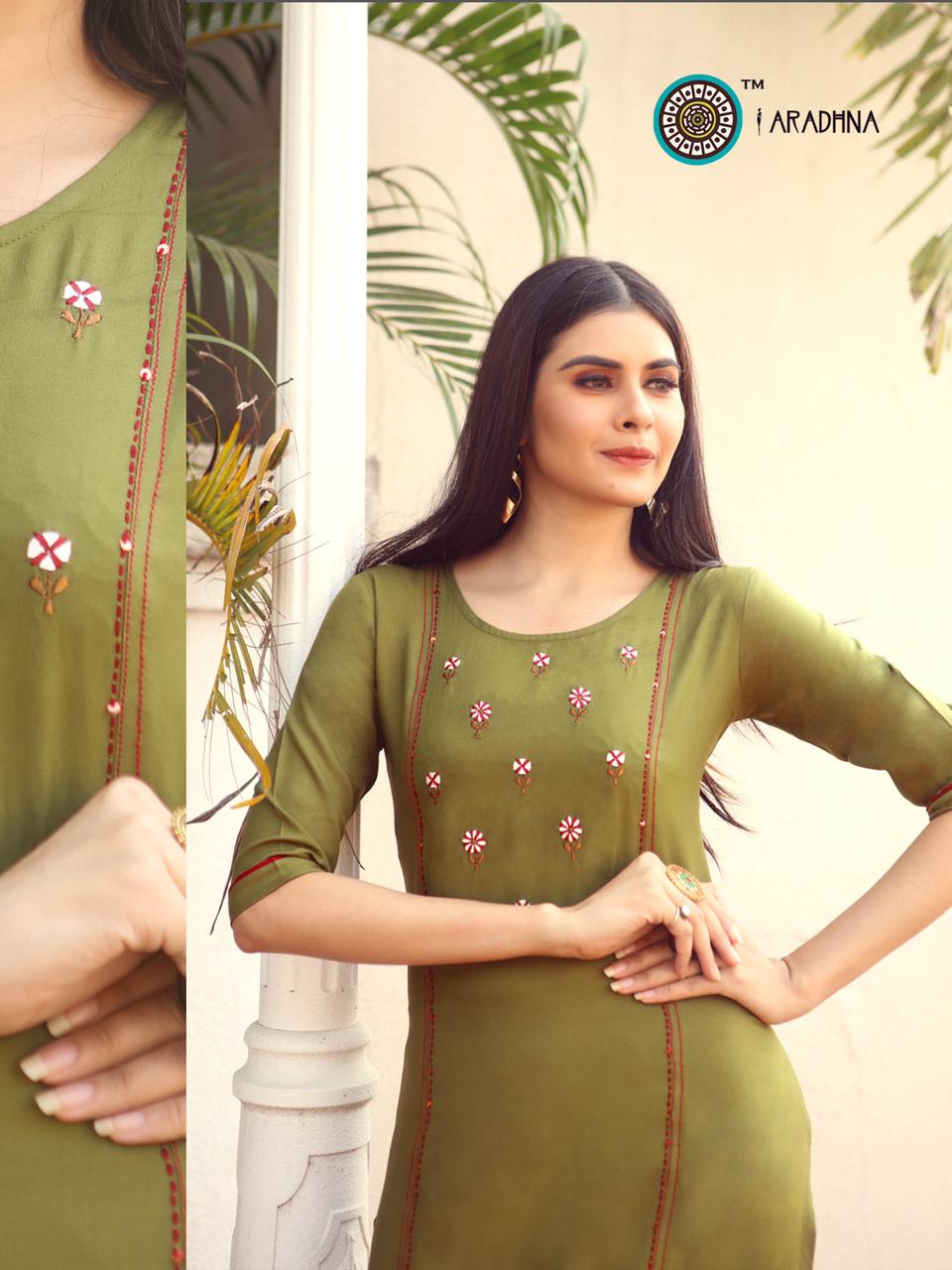Aradhna Parrot 7 Latest Designer Fancy Party Wear Embroidery And Manual  Work Kurti Collection