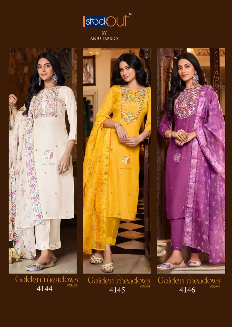 Golden Meadows Vol 4 By Af Muslin Designer Readymade Suits Exporters In India