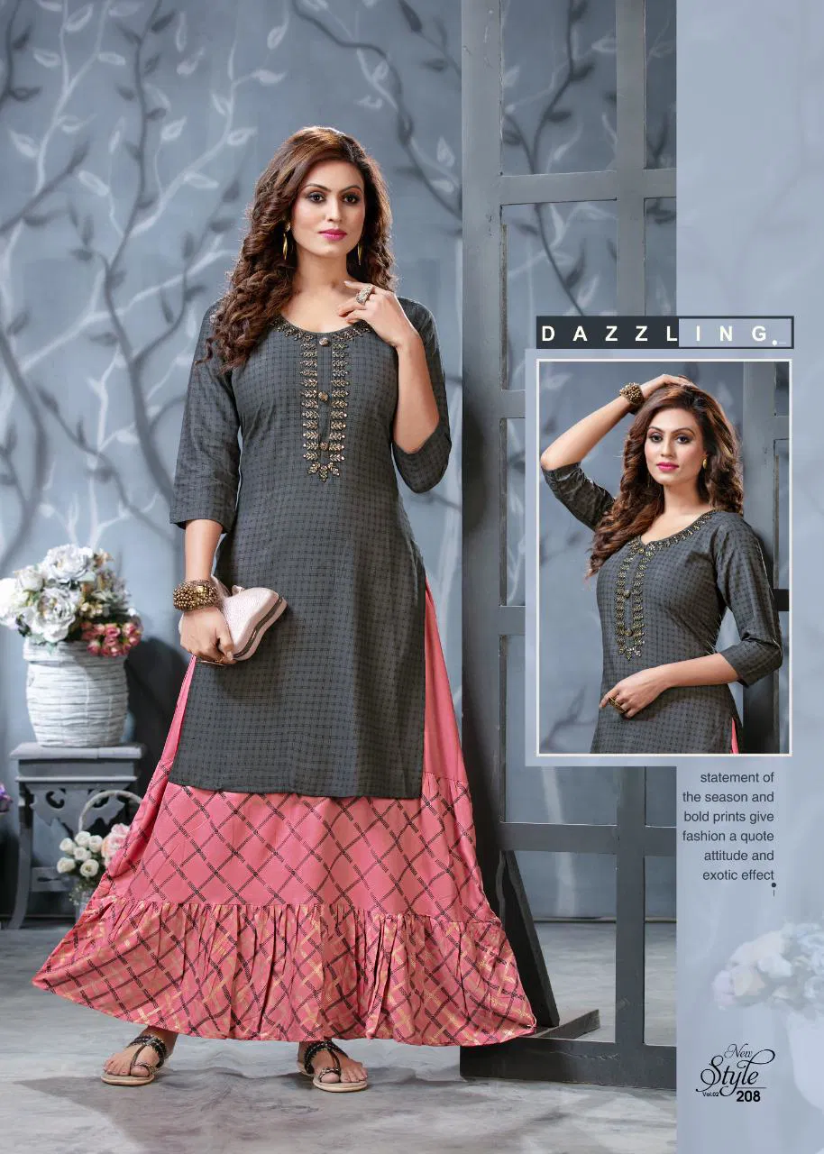 New Style 2 Ethnic Wear gota patti embroidery concept long kurti with attached skirt Collection
