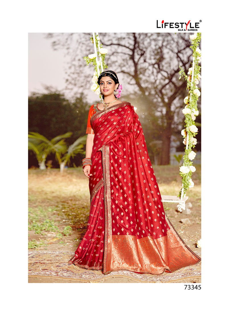 LIFESTYLE SHUBH MILAN Fancy Latest Designer Festive Wear Silk Embroidery Lace With Diamond Work Saree Collection