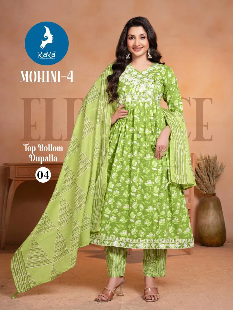 Mohini 4 By Kaya Cotton Printed Kurti Pant With Dupatta Wholesale Clothing Distributors In India