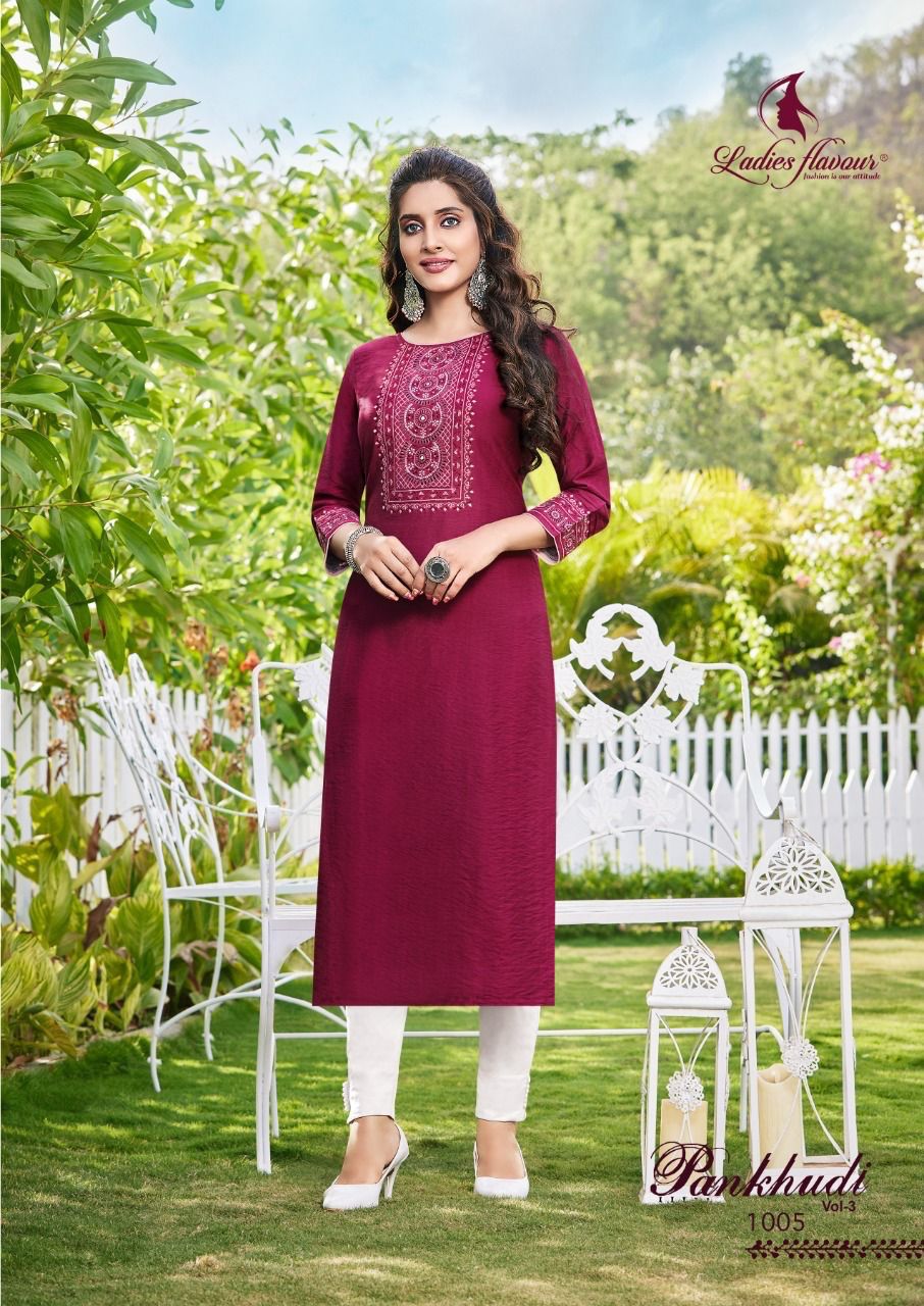 Pankhudi vol 3 By Ladies Flavour Embroidery Kurtis Catalog