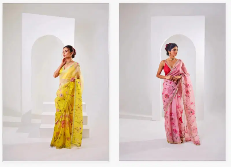 Kc 150 Flower Printed Organza Party Wear Saree Bulk Orders In India
