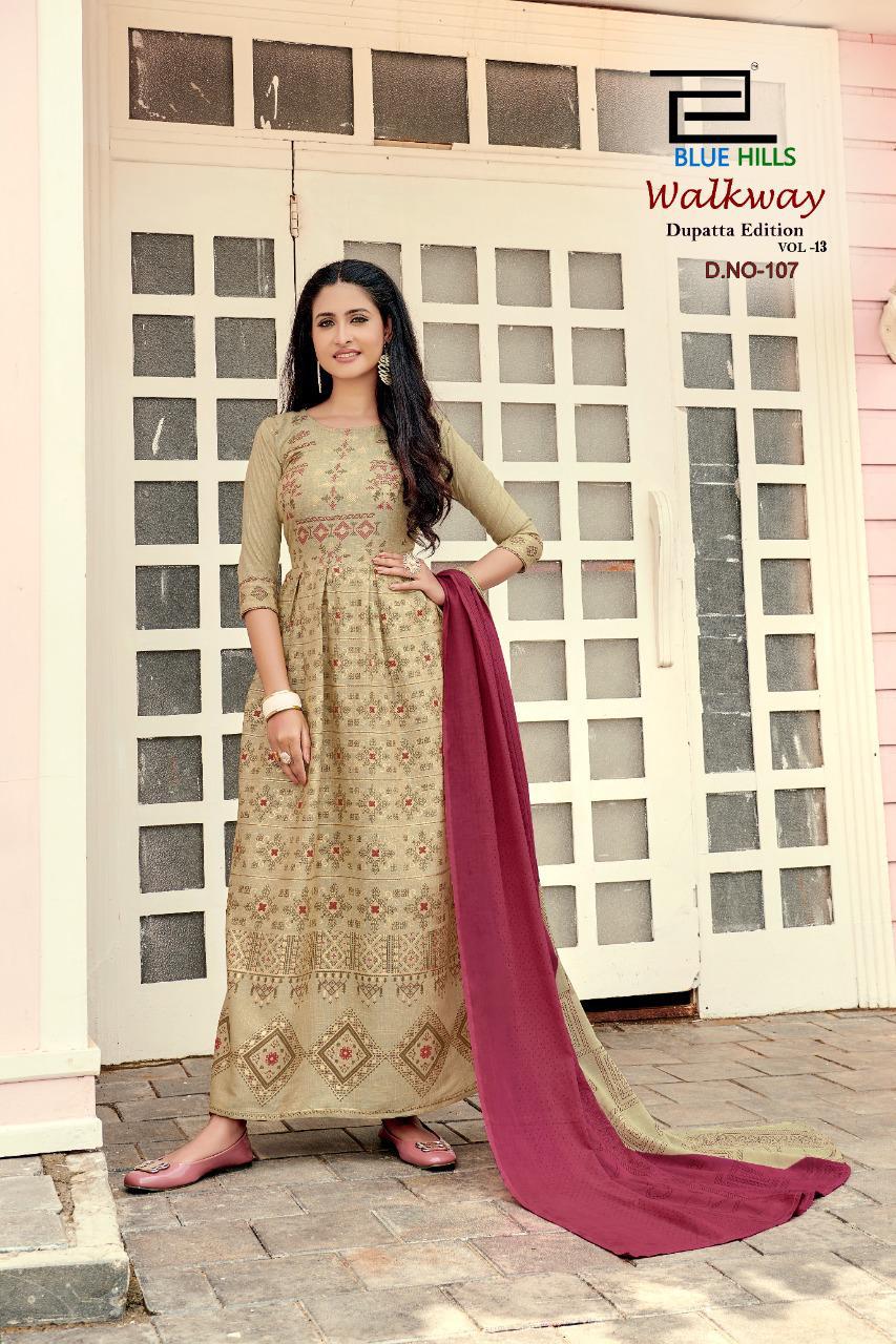 Blue Hills Walkway 13 Anarkali Long Printed Party Wear Kurtis With Dupatta Latest Collection
