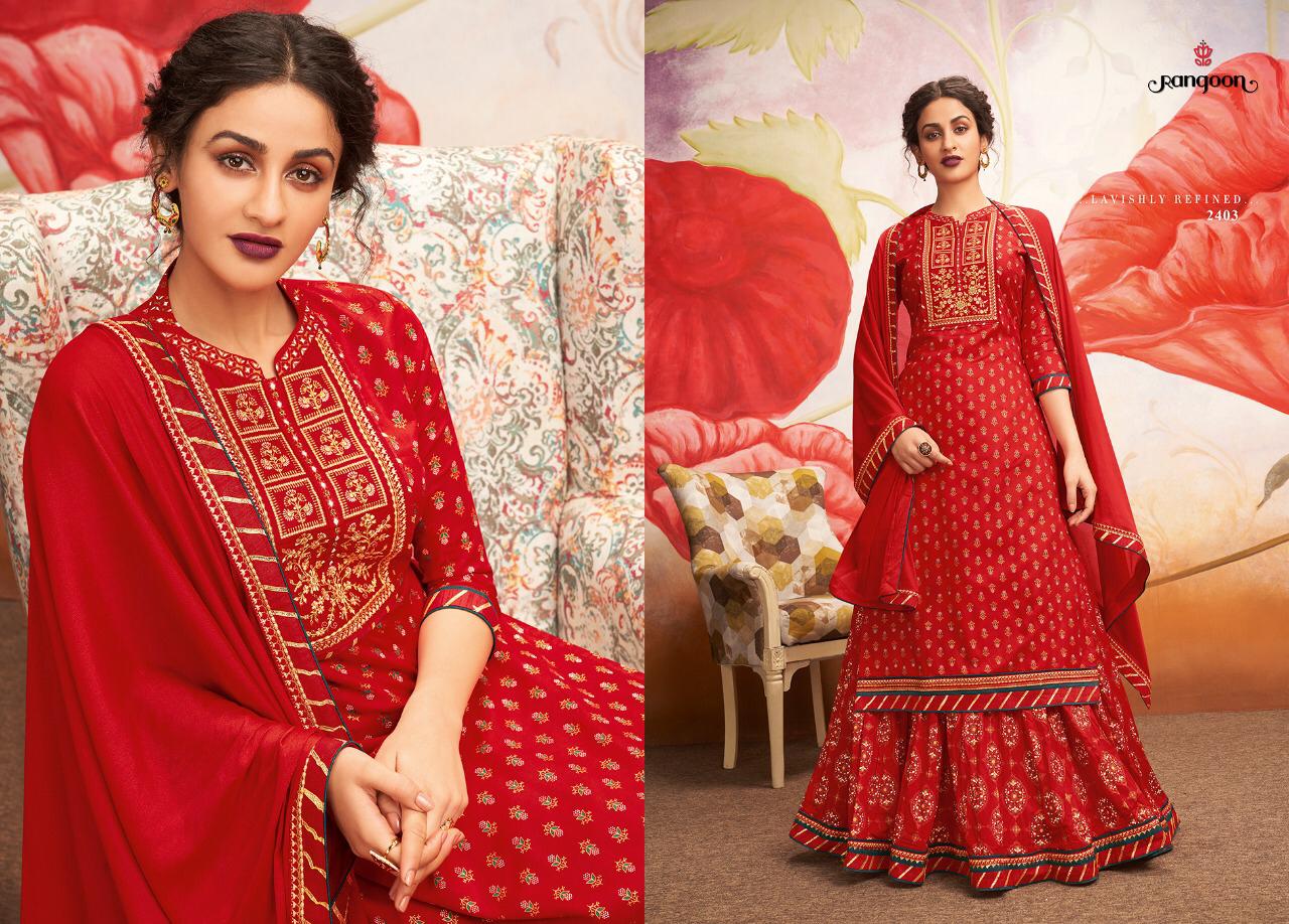 Rangoon Kessi Fabrics has launched Natraj Heavy Rayon with Print Work Top and Lehenga Collections