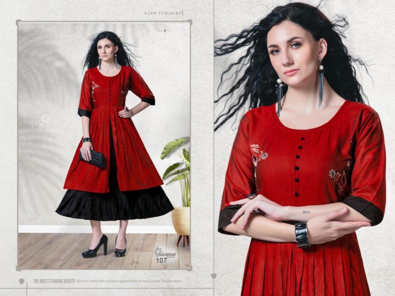 Beauty Queen New Jrivanna Latest Fancy Wear Rayon Anarkali Long Kurti Collection