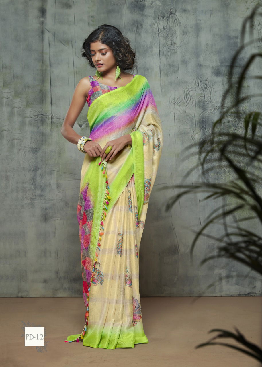 Shvetamber Latest Designer Party Wear Global Linen Juth Digital Printed Saree Collection