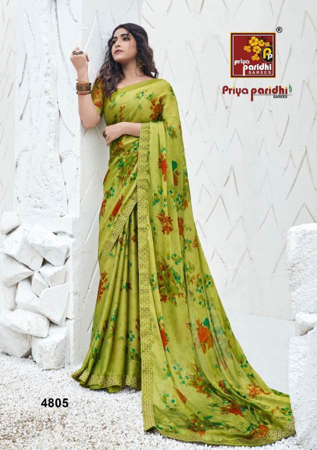 Priya Paridh Shanaya Fancy Printed Daily Wear Moss Fabric With designer Lace Border Saree Collection
